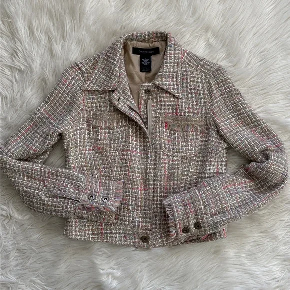 Calvin Klein Jeans Tweed Multicolor Zip-Up Jacket Size M - Picture 5 of 13